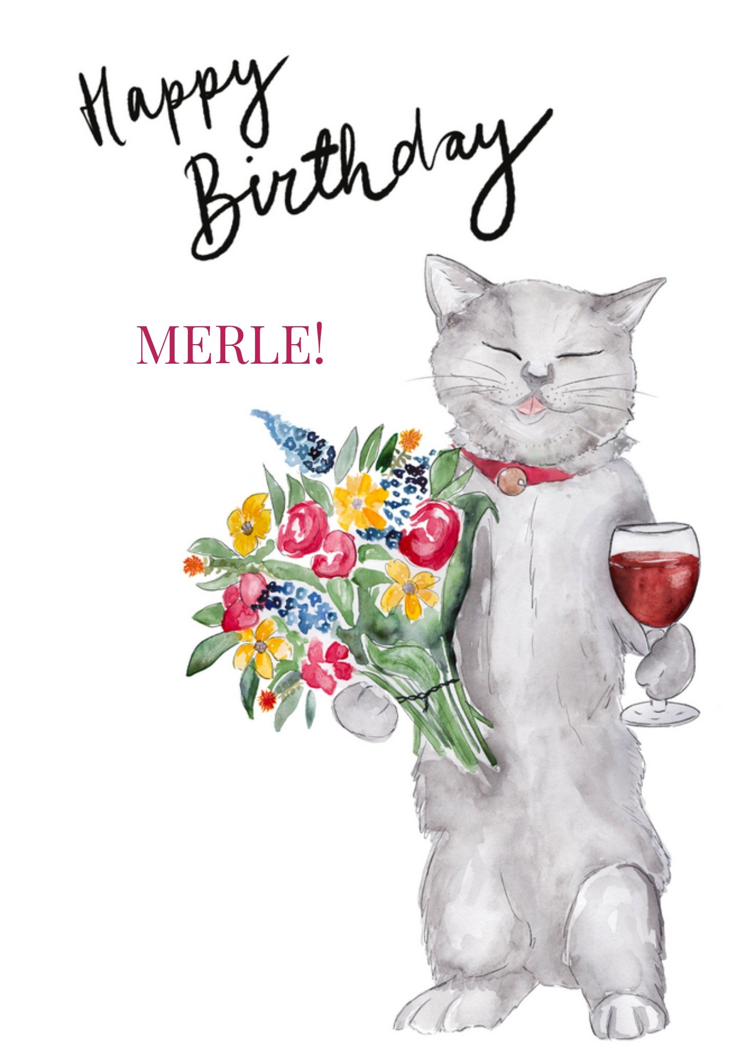 Marie Bodie - Verjaardagskaart - Kat met bloemen
