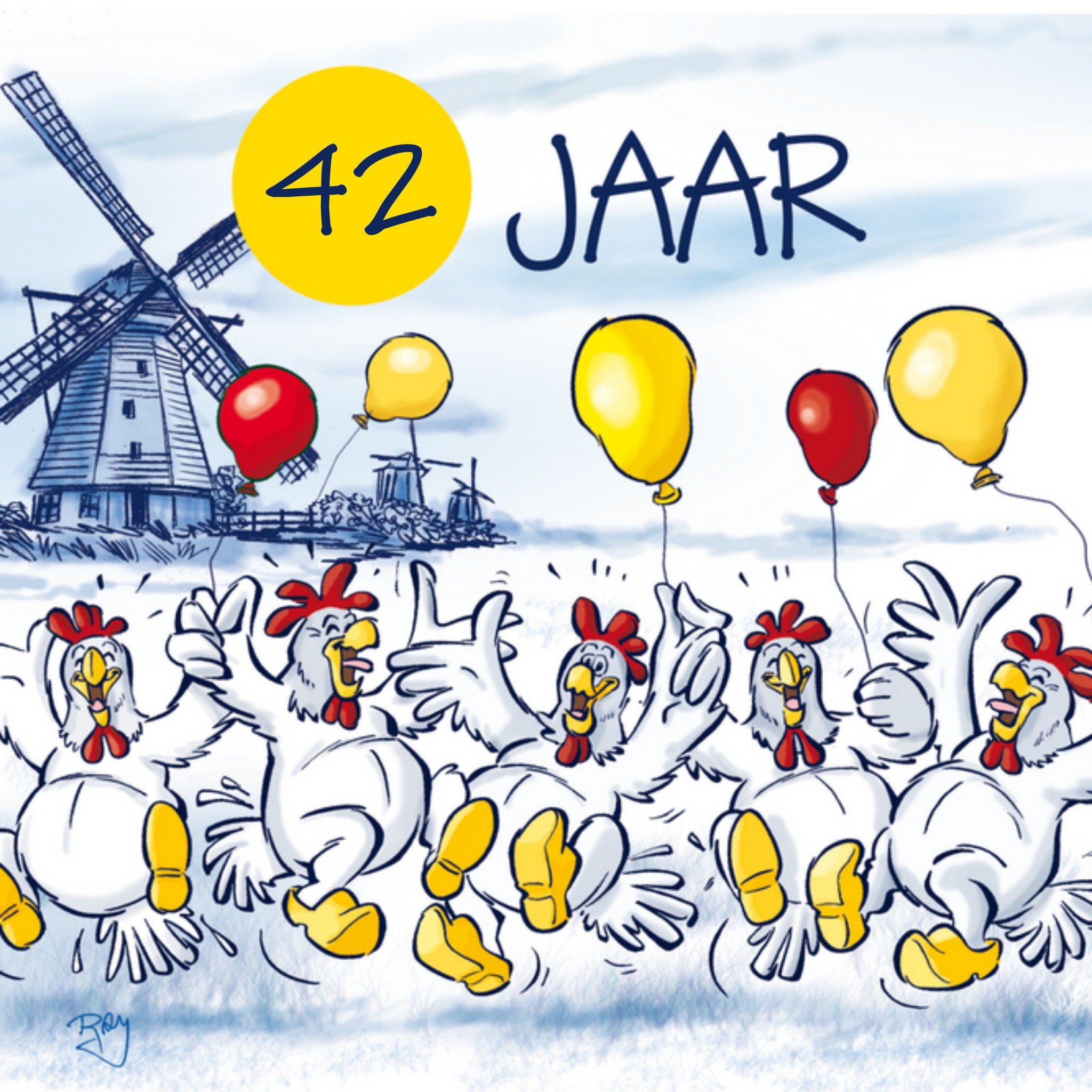 Old Dutch - Verjaardagskaart - kippen - leeftijd 88