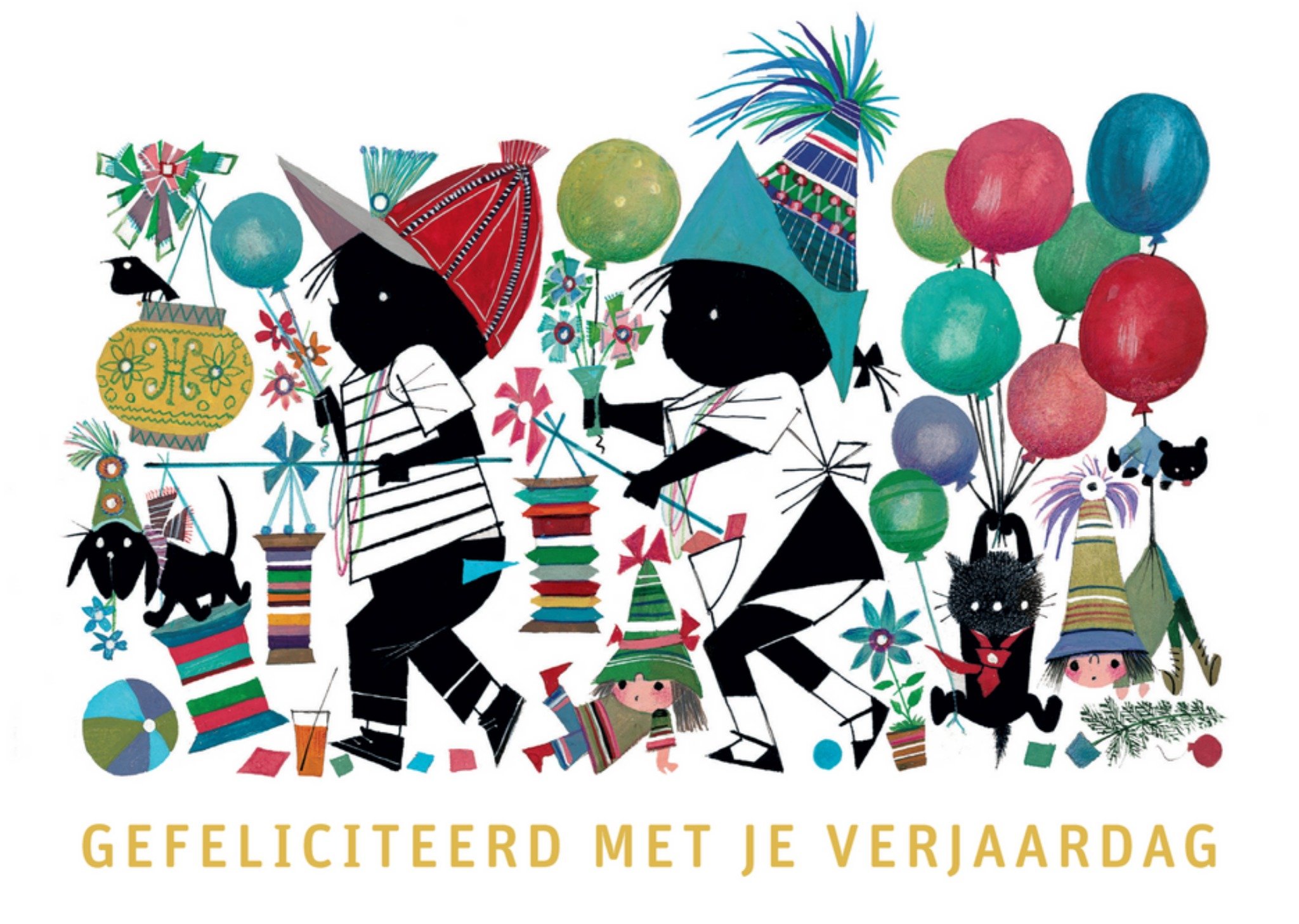 Fiep Westendorp - Verjaardagskaart - Jip en Janneke - Dieren en ballonnen