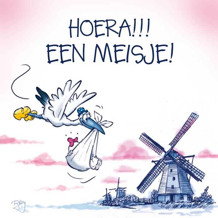Old Dutch | Geboortekaart | ooievaar