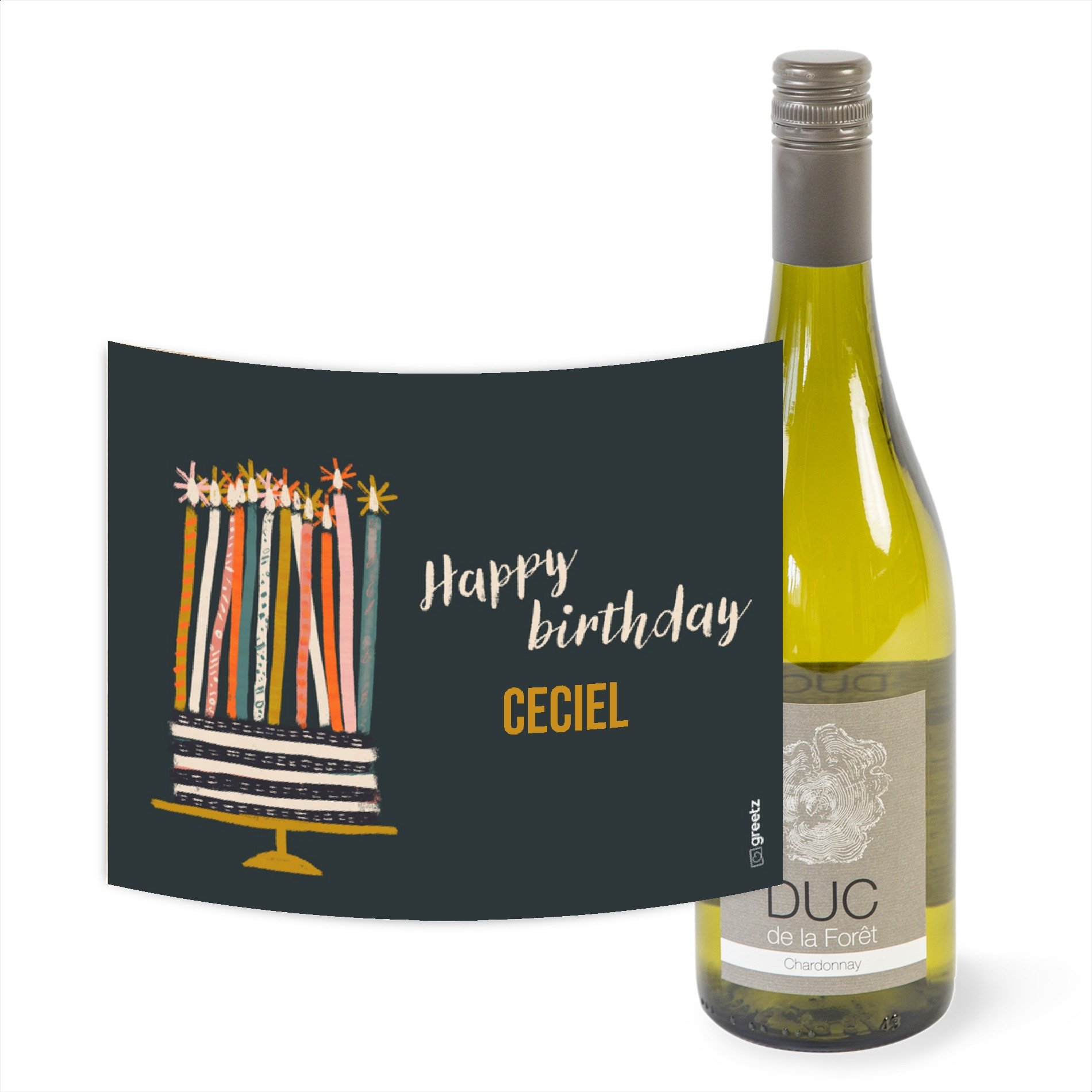 Duc de la Foret - Chardonnay - Happy Birthday met eigen naam - 750 ml