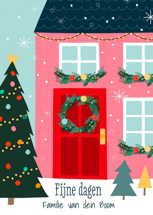 Greetz | Kerst | Vrolijk | Roze | Huis | Sneeuw