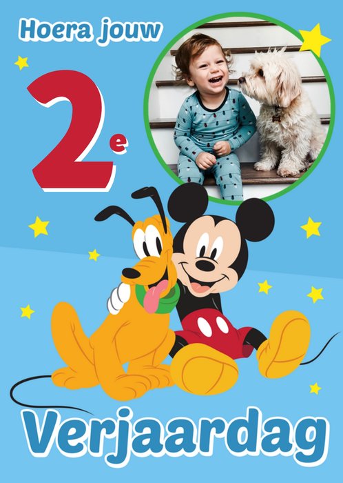 Disney | Verjaardagskaart | Mickey Mouse en Pluto | Met foto en leeftijd