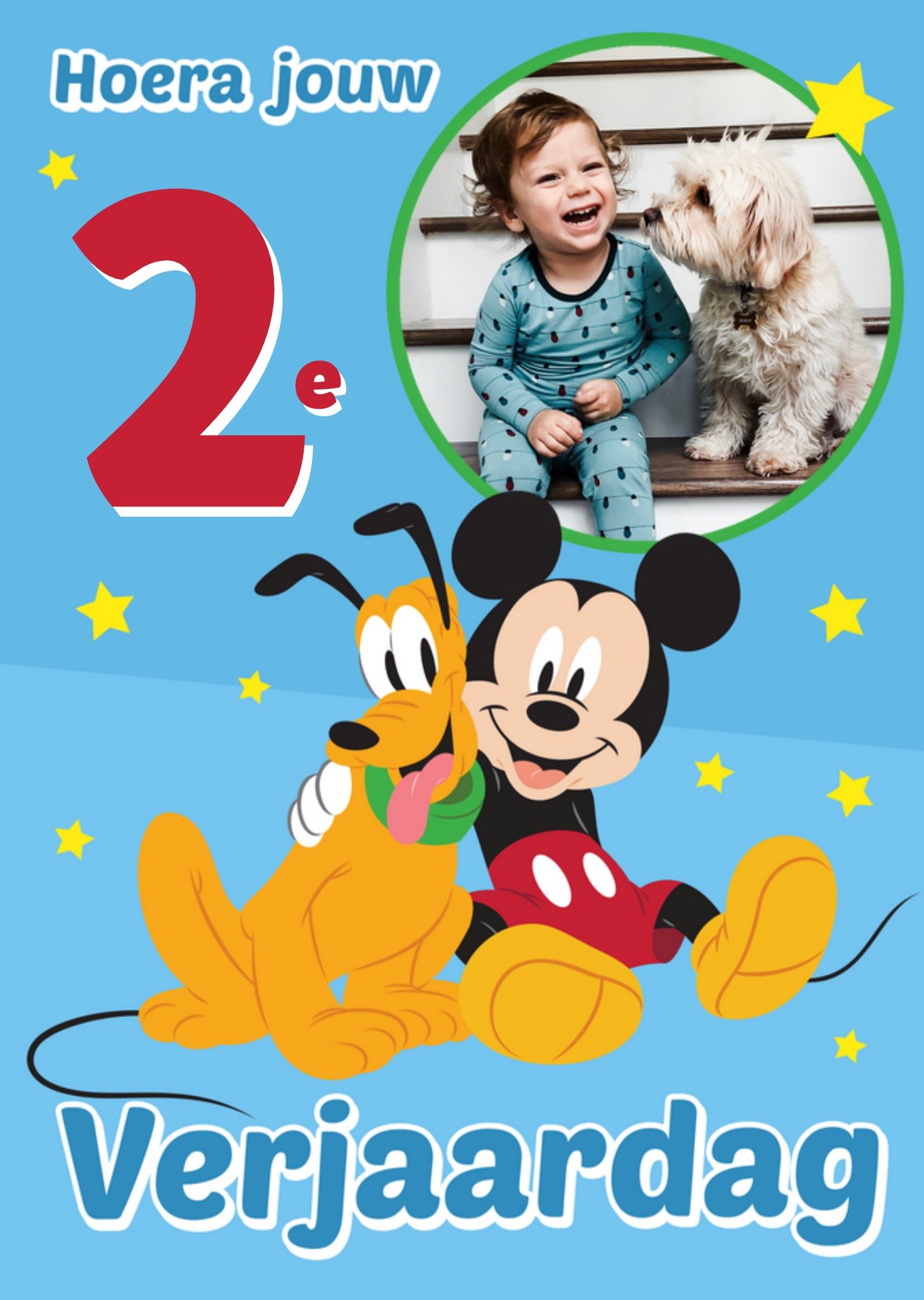Disney - Verjaardagskaart - Mickey Mouse en Pluto - Met foto en leeftijd