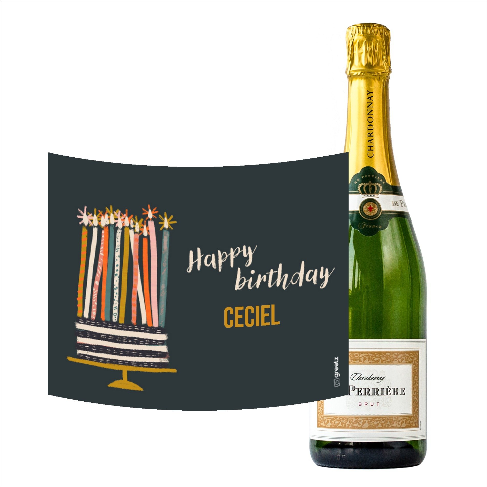 Perriere - Brut Chardonnay - Happy Birthday met eigen naam - 750ml