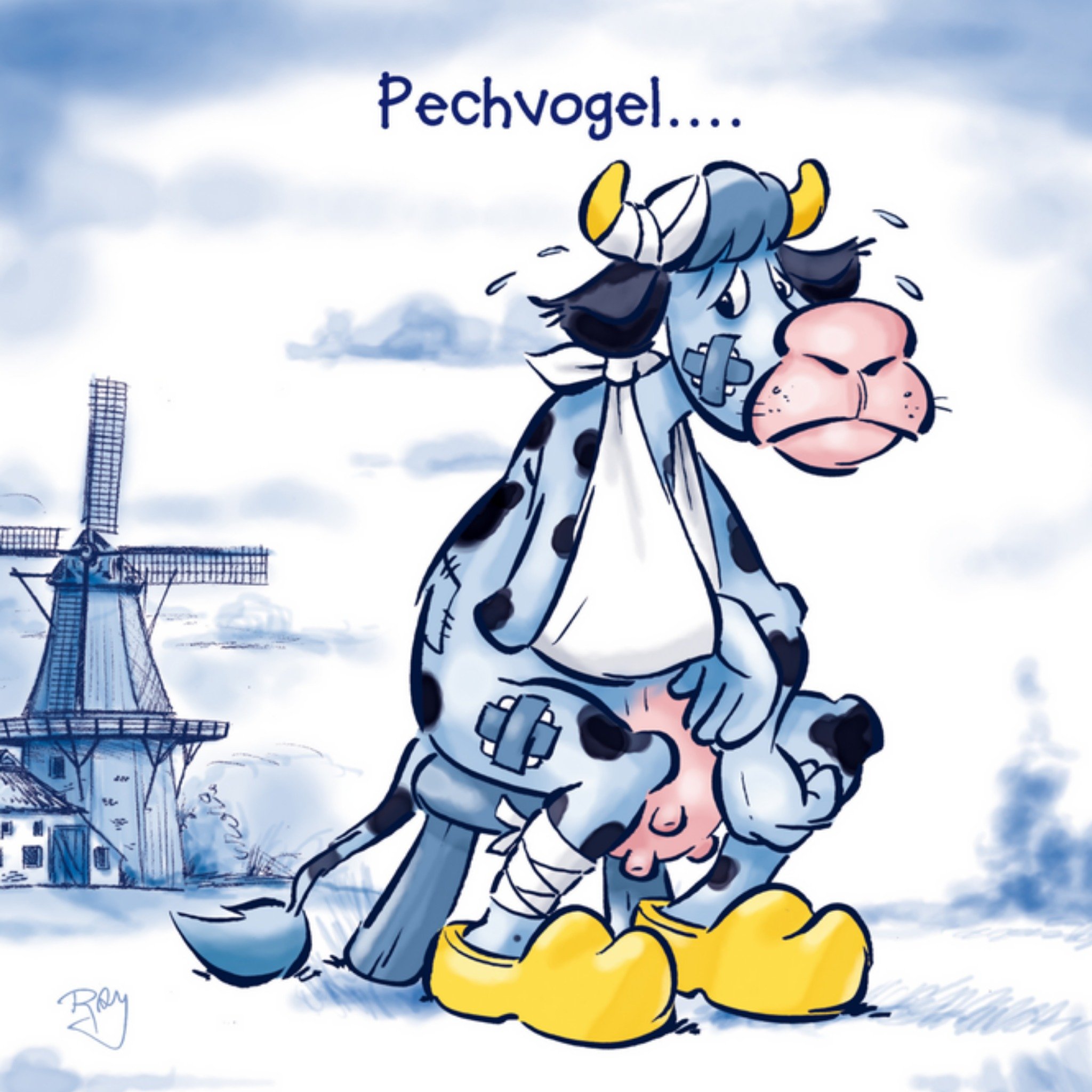 Old Dutch - Beterschapskaart - koe - pechvogel 97