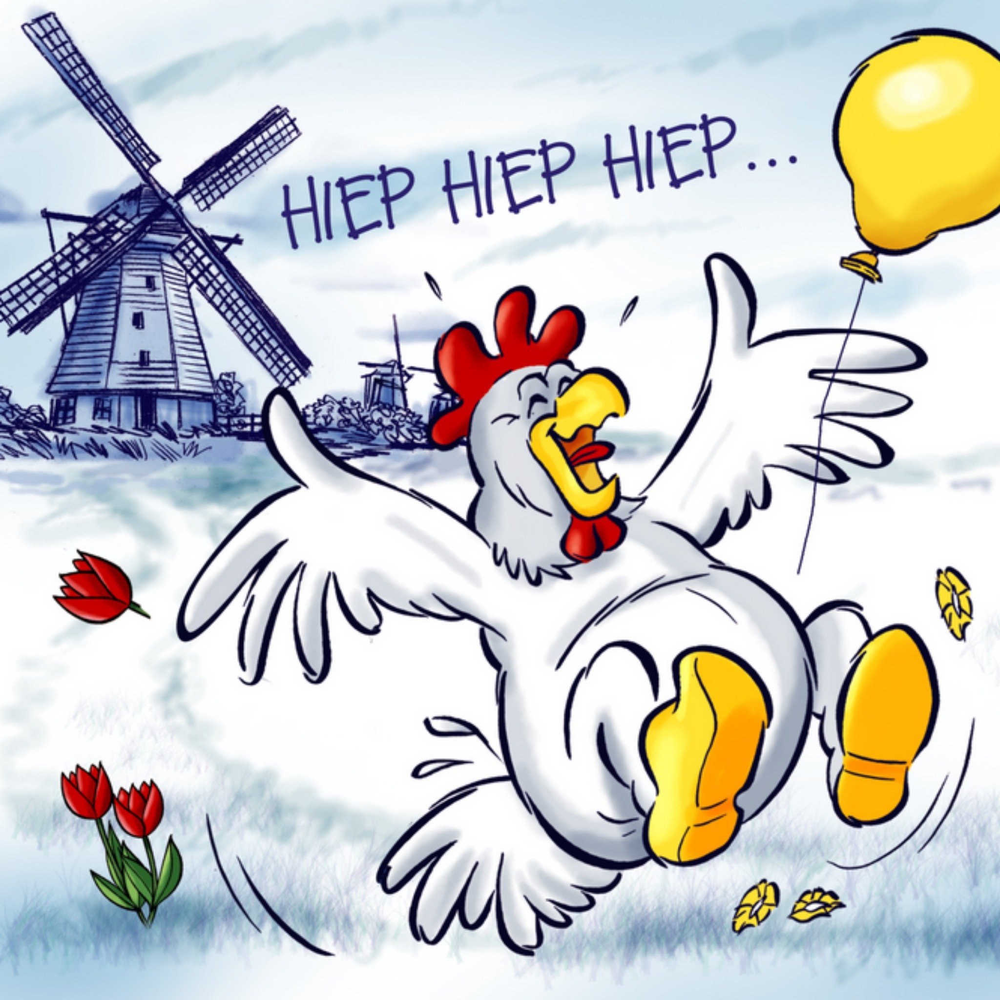 Old Dutch - Verjaardagskaart - kippen 16