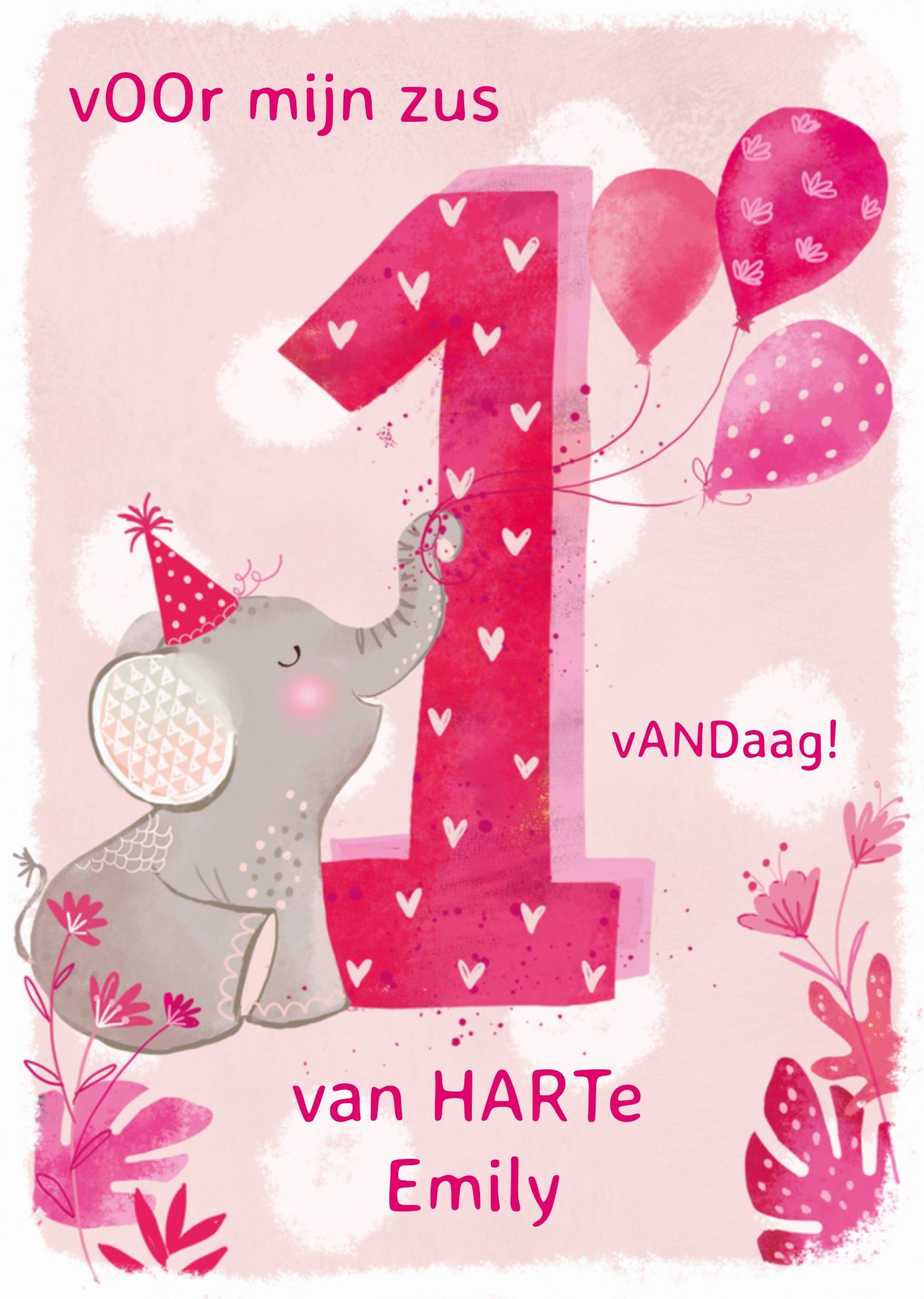 Ling Design - Verjaardagskaart - olifant - 1 jaar
