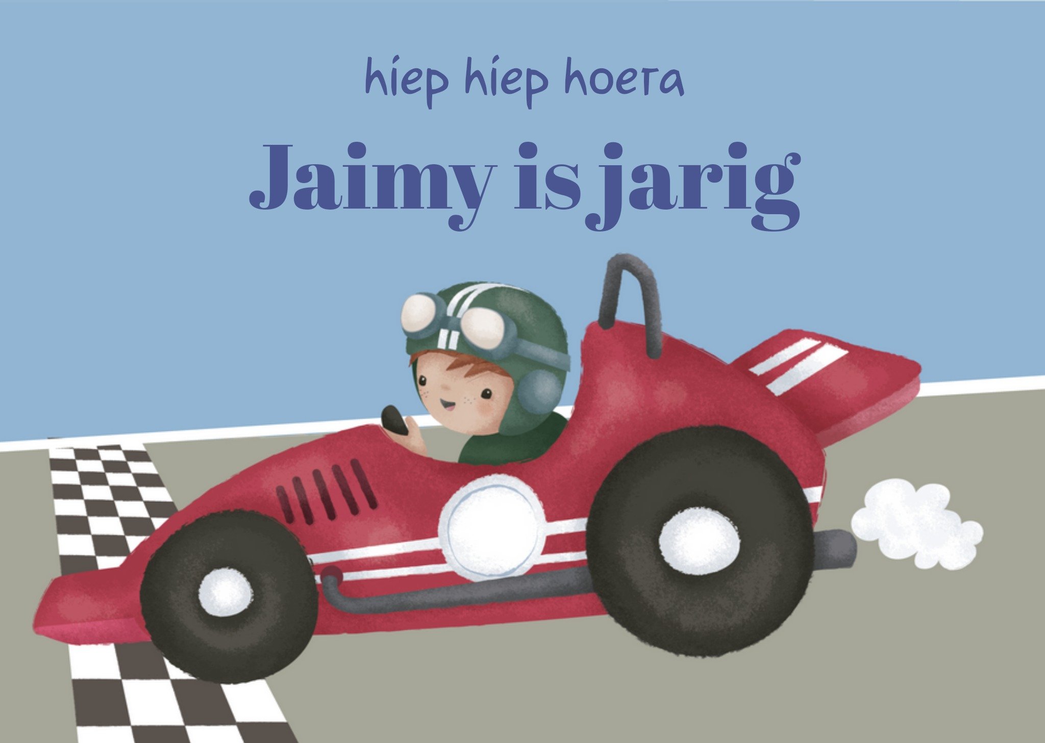 Little Dutch - Verjaardagskaart - Raceauto - Aanpasbare tekst