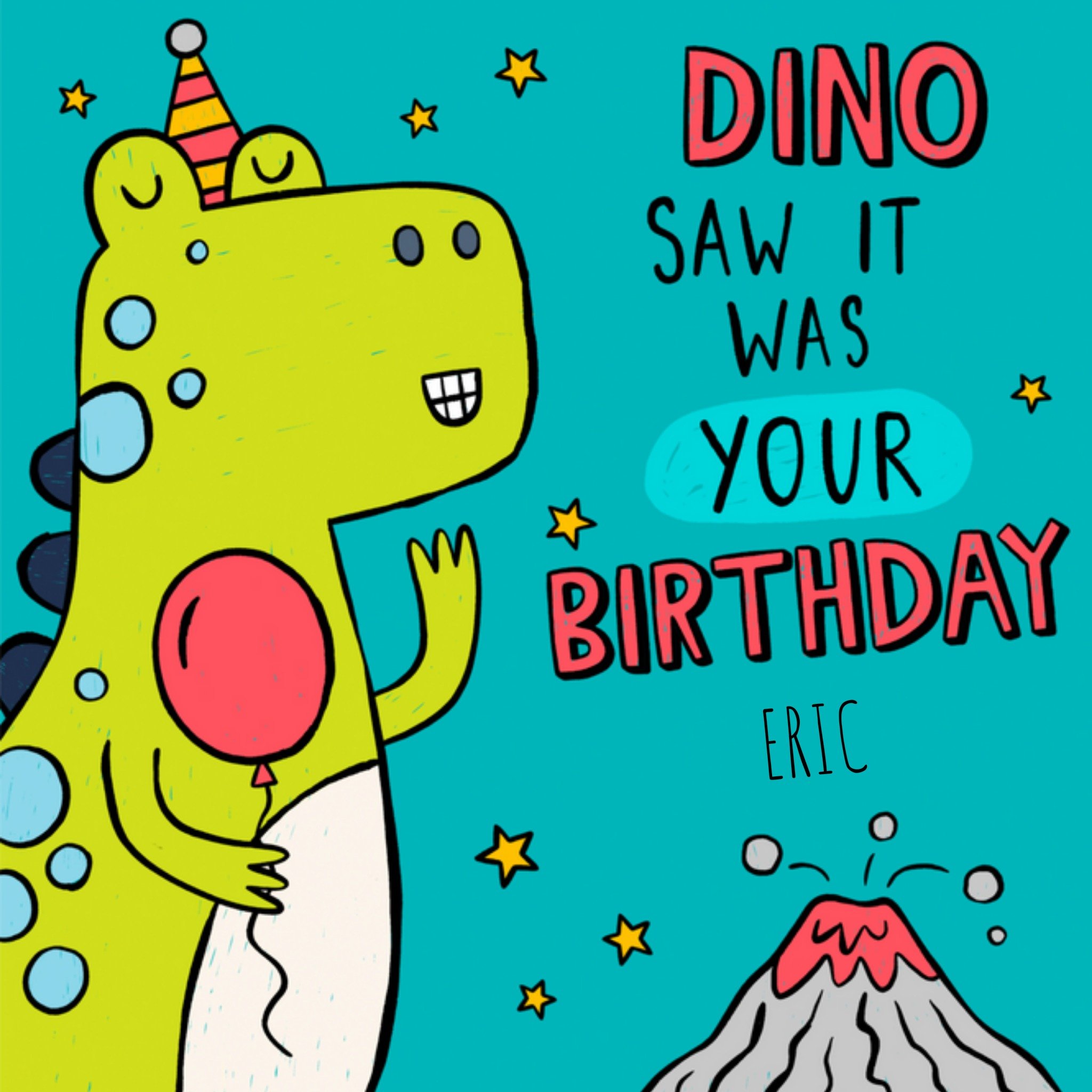 Verjaardagskaart - dino - met naam