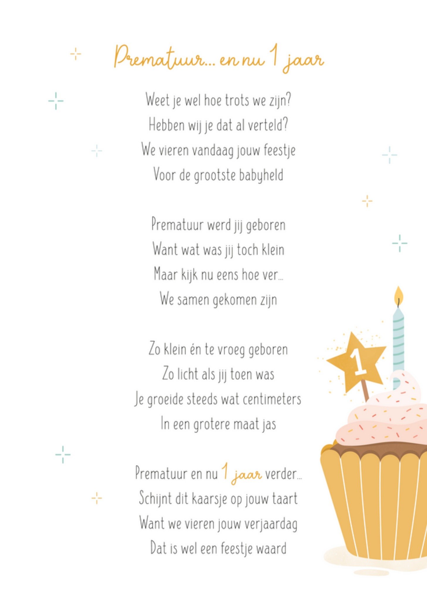 Kleine Twinkeltjes - Verjaardagskaart - Prematuur en nu 1 jaar - Jongen