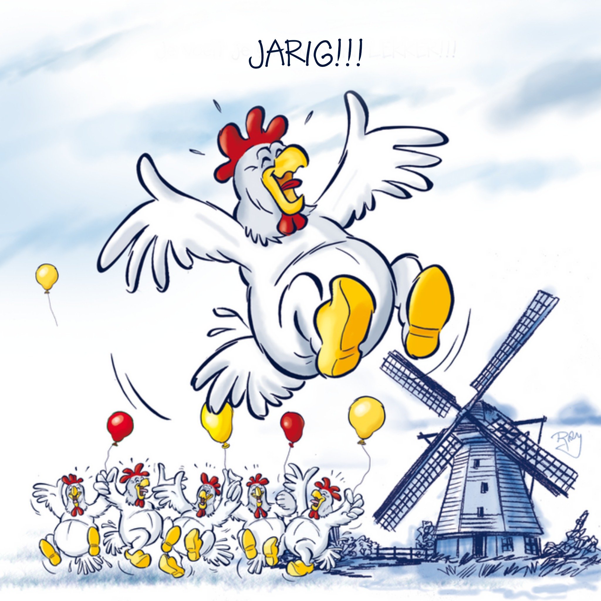 Old Dutch - Verjaardagskaart - Jarig!! - Kip olddu24q20003-at