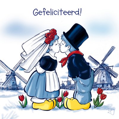 Old Dutch | Huwelijkskaart | molen | tulpen