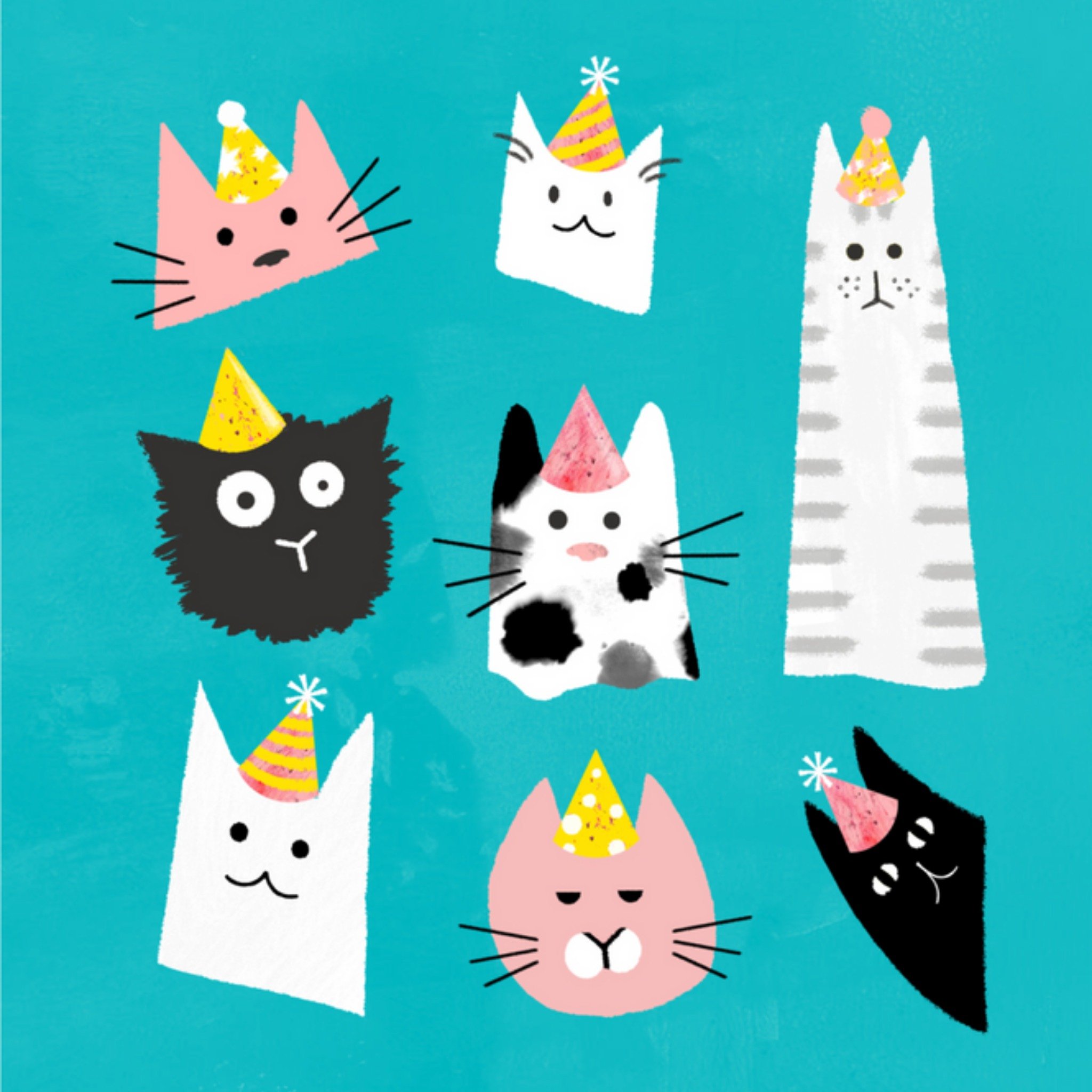 Verjaardagskaart - katten met feesthoed
