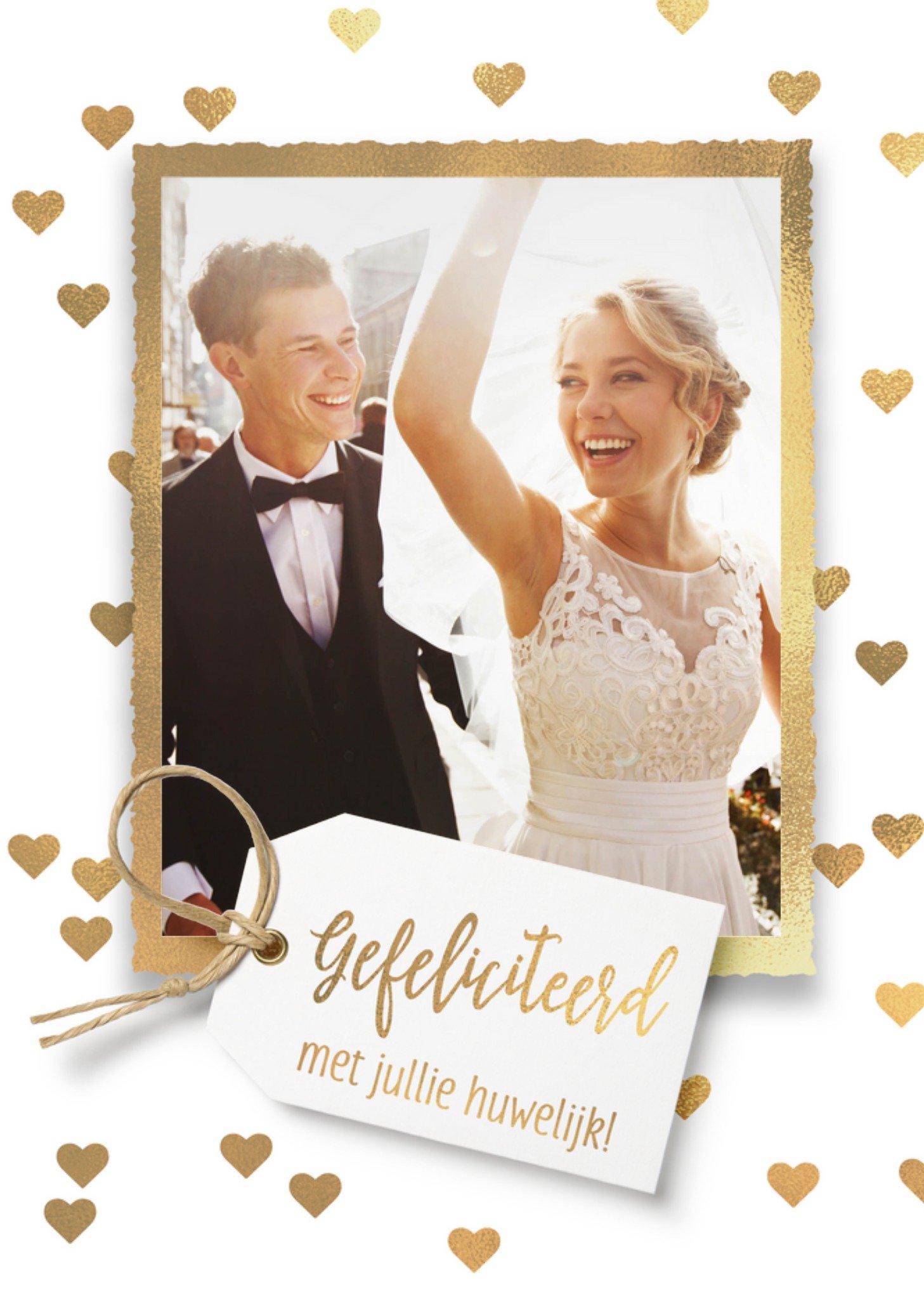 Luckz - Huwelijkskaart - Gefeliciteerd - Gouden harten - Met foto
