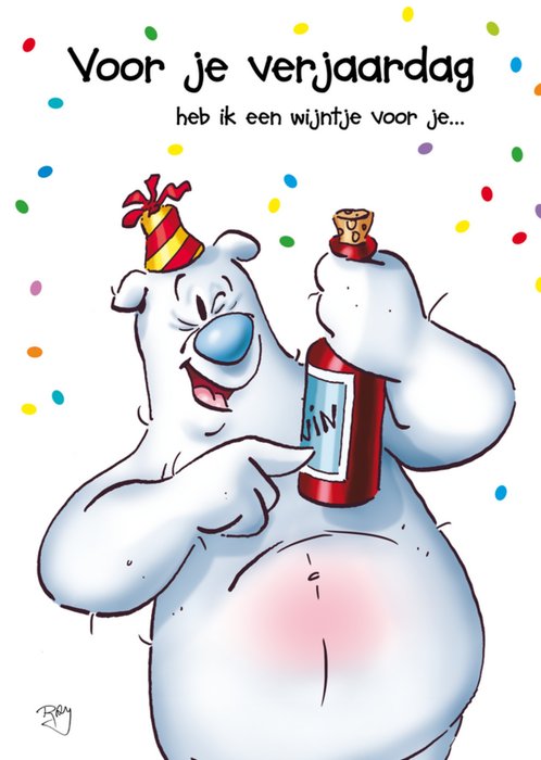Doodles | Verjaardagskaart | ijsbeer | wijntje
