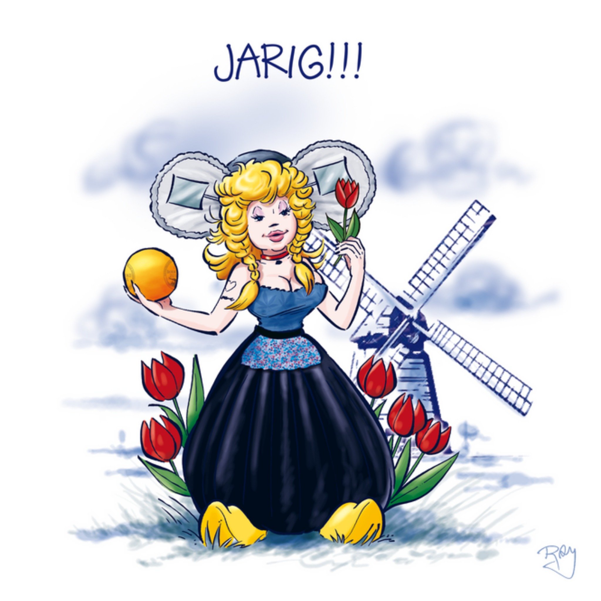 Old Dutch - Verjaardagskaart - Vrouw - Jarig olddu24q20005