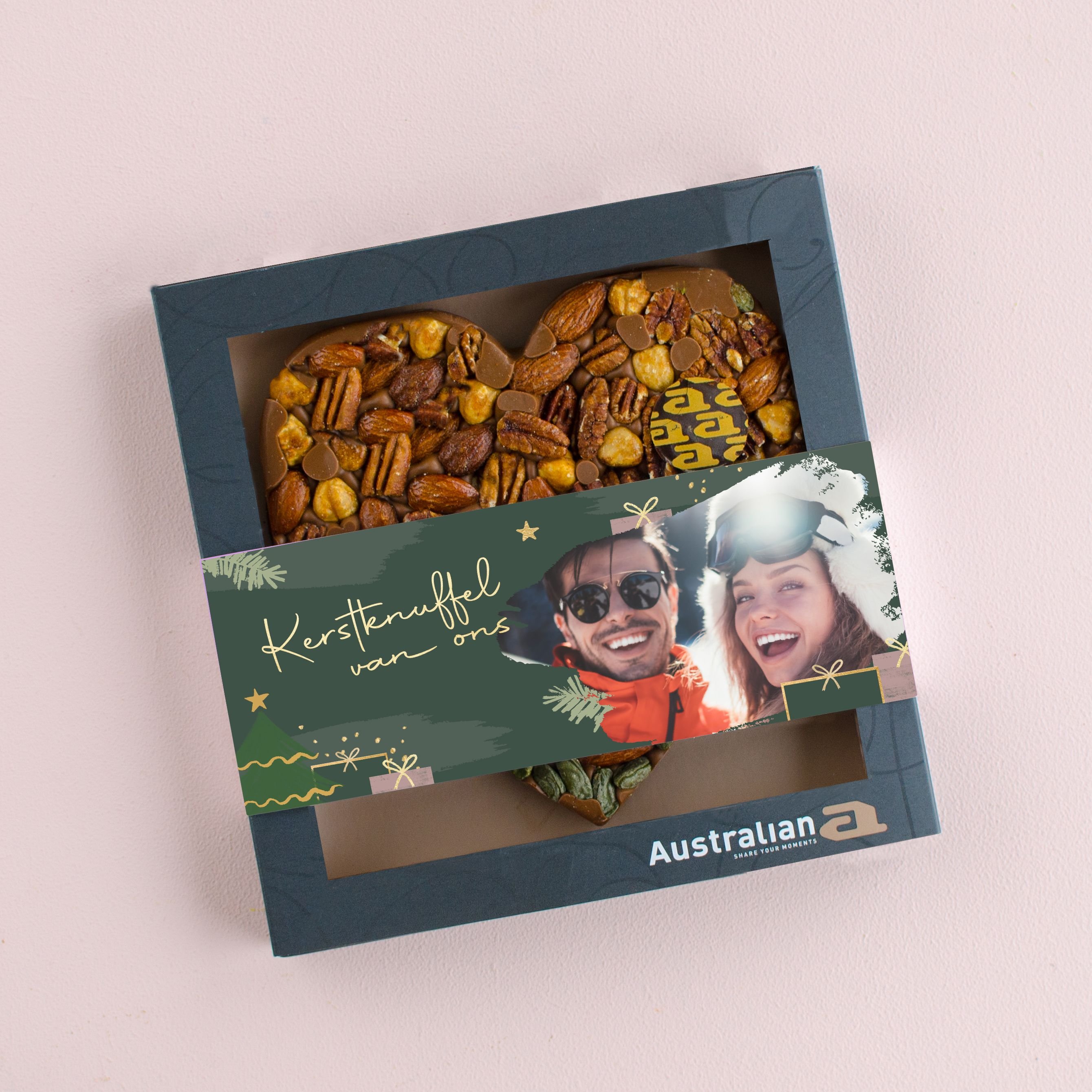 Australian chocolade | Australian Hart | Melk Noten | Kerstknuffel met eigen foto | 220g