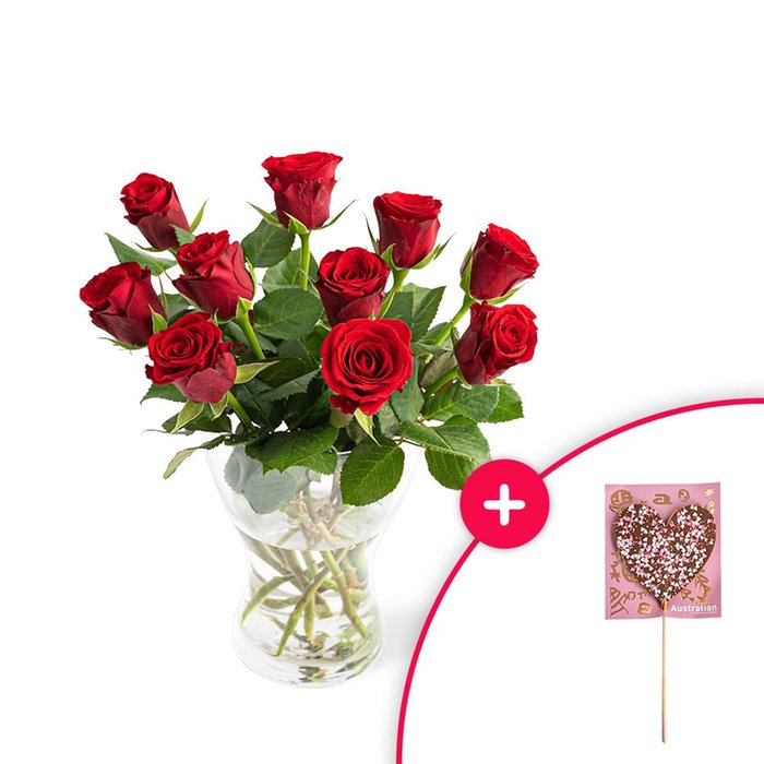 Rode rozen + Chocolade hart 